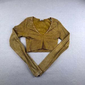 BDG Urban Outfitters Mustard Yellow Ribbed Crop Top Womens M V Neck Y2K